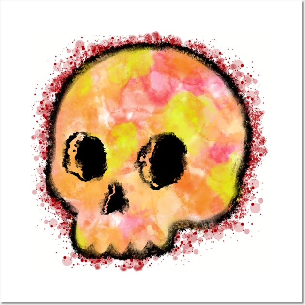 Cute Baby Skull Watercolor With Paint Splash Wall Art by Braznyc